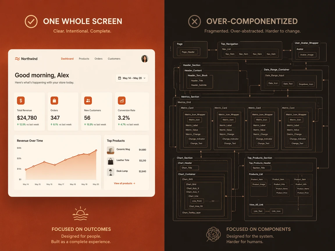 A UI screen fragmented into too many tiny components