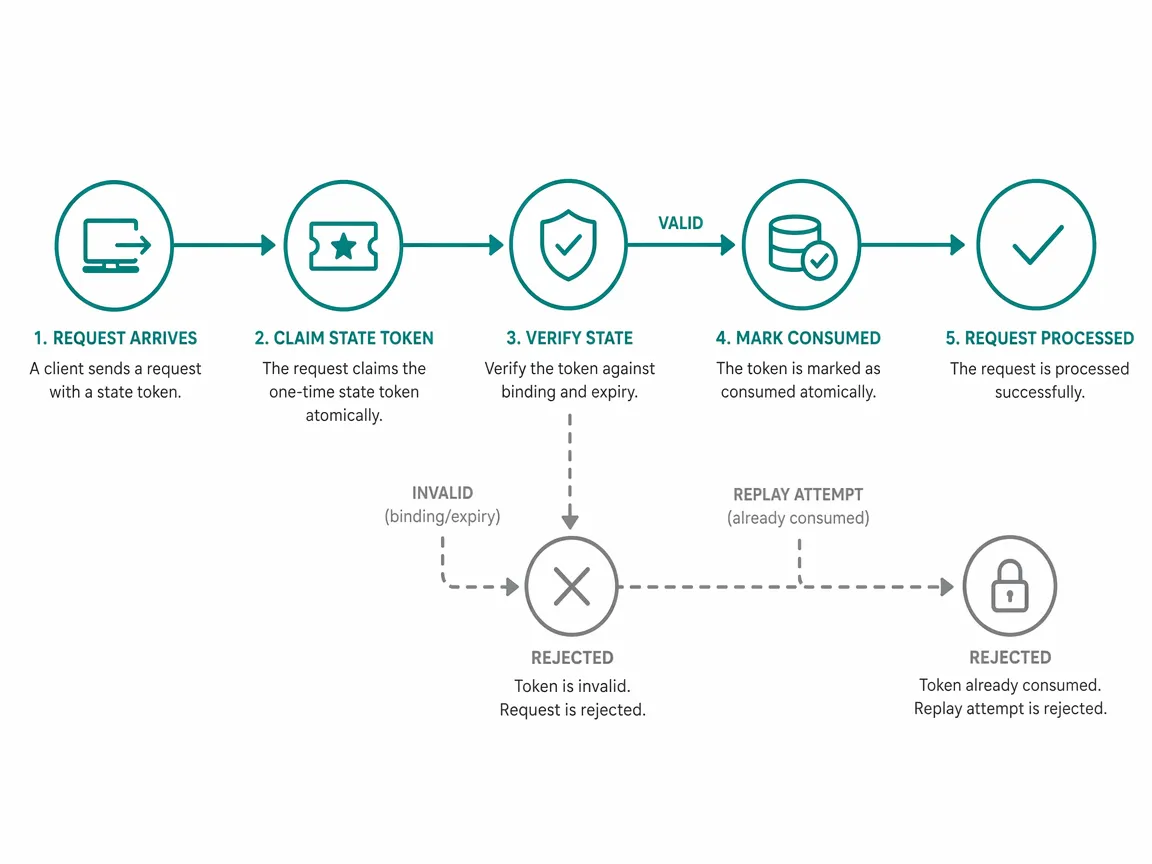 State manager tying CSRF protection to the same binding as challenge and token