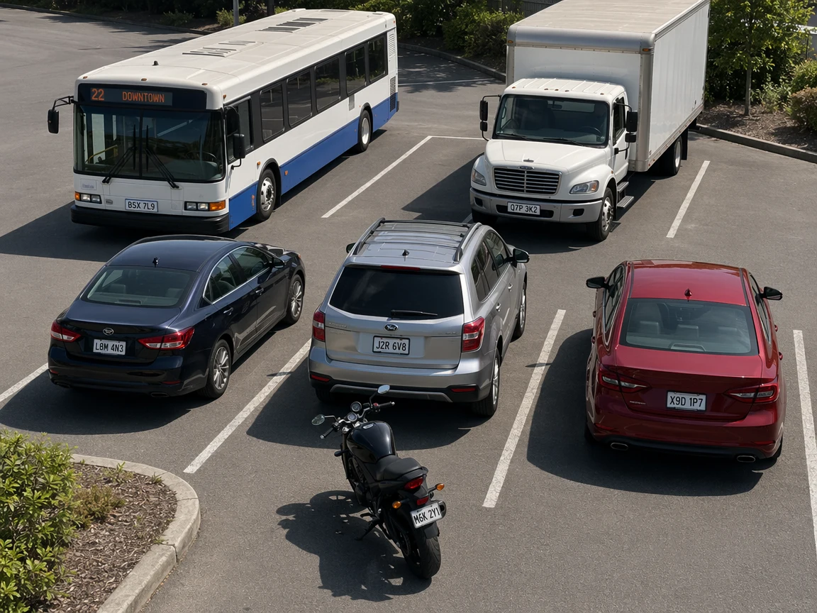 Raw photo of six vehicles with license plates before pipeline detection